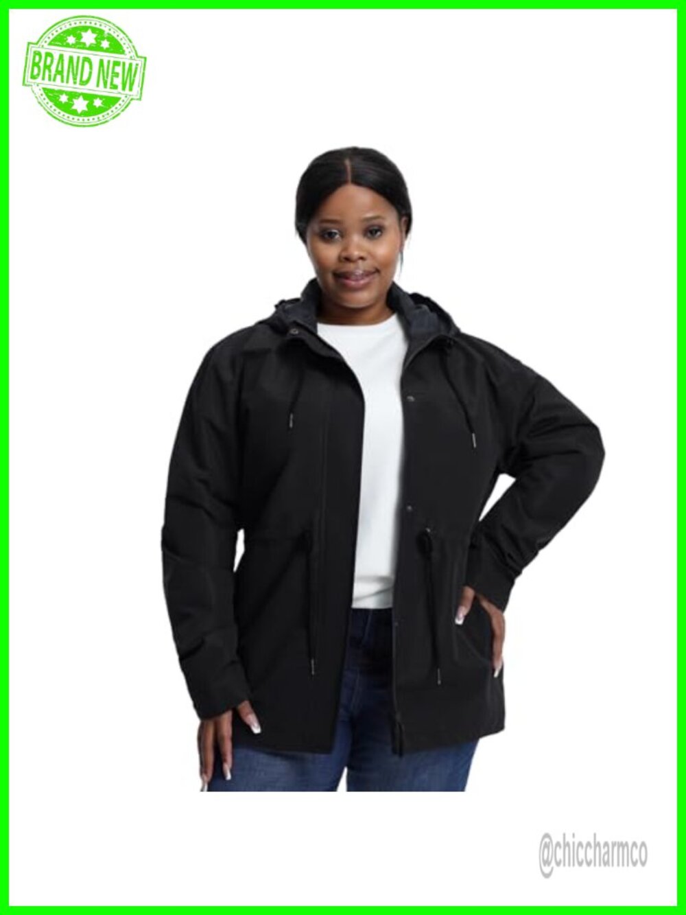 Plus Size Lightweight Windproof Water-Resistant Hooded Raincoat Jacket